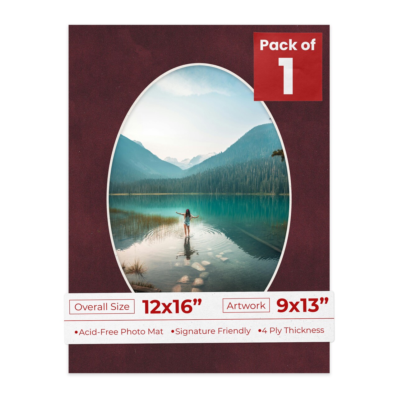 Dark Red Suede Mat Board for 12x16 Frames - Oval Opening for 9x13 Photos